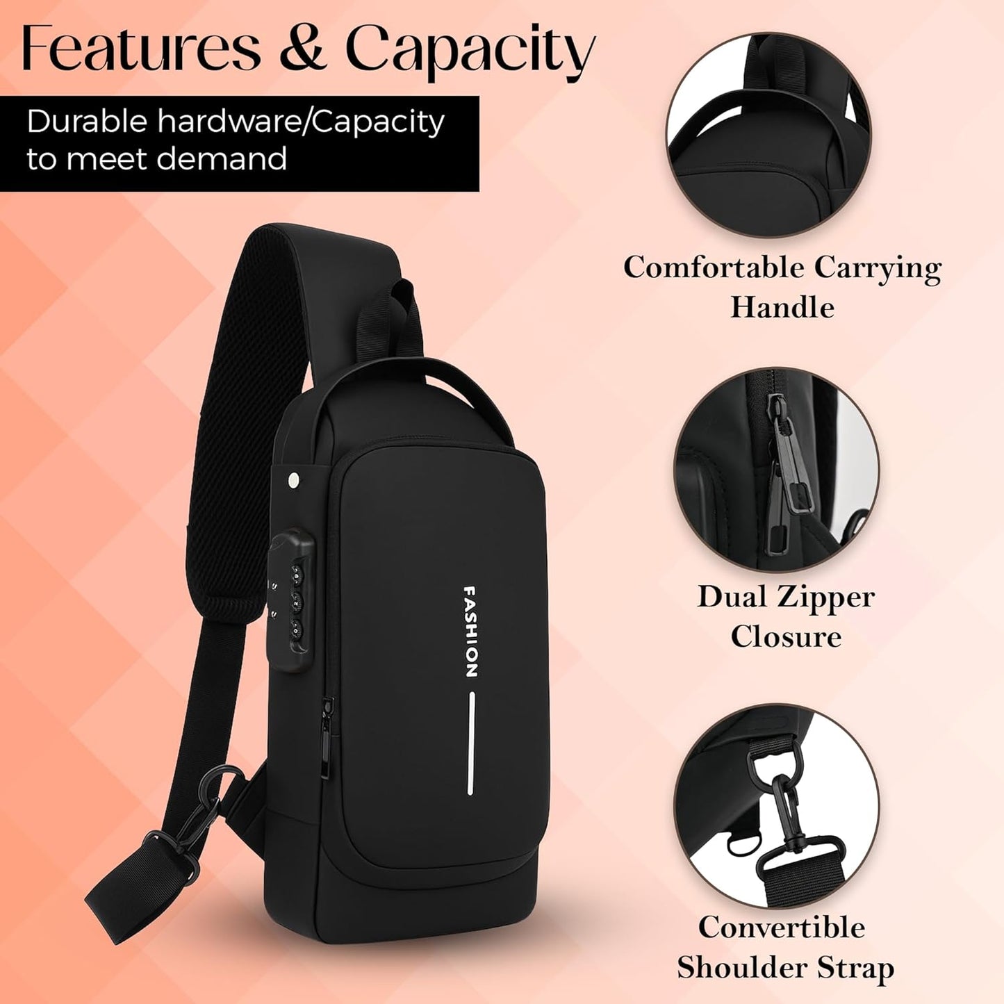 Water-Resistant Anti-Theft Sling Bag with USB Port