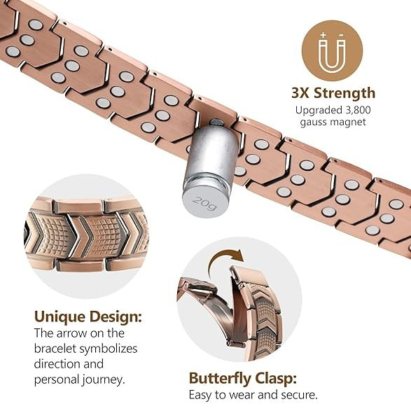 Magnetic Therapy Bracelet Copper Jewelry with Powerful 3800 Gauss Magnets