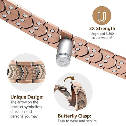 Magnetic Therapy Bracelet Copper Jewelry with Powerful 3800 Gauss Magnets