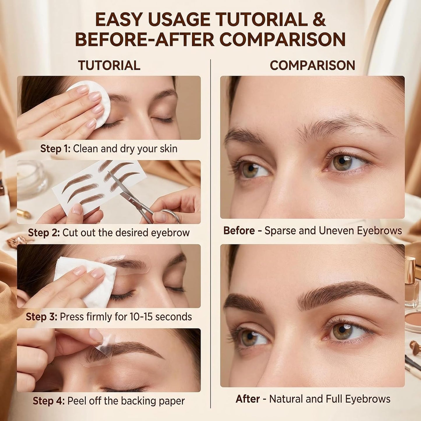 6 Sheets 54 Pairs 4D Hair-Like Waterproof Eyebrow Tattoos