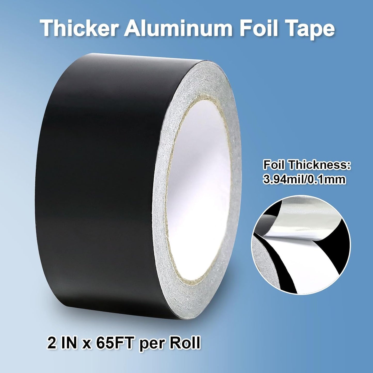 65 Feet Hot & Cold Shield Resistant Black Aluminum Foil Tape,for Pipe, Metal Repair, HVAC, Air Ducts, Insulation