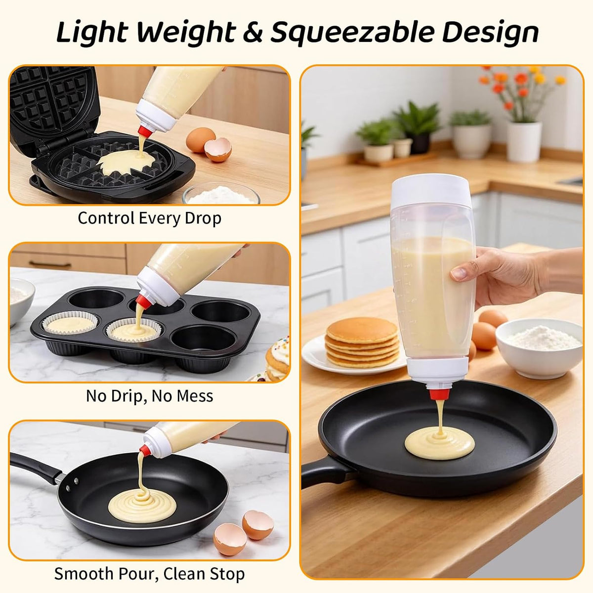Pancake Batter Dispenser Bottle,1000ml Large Squeeze Bottles
