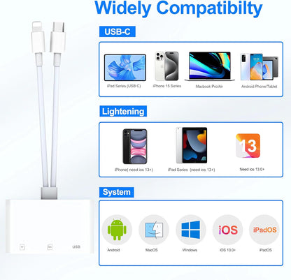 USB-C & Lightning to SD & TF Card & USB Reader for iPhone