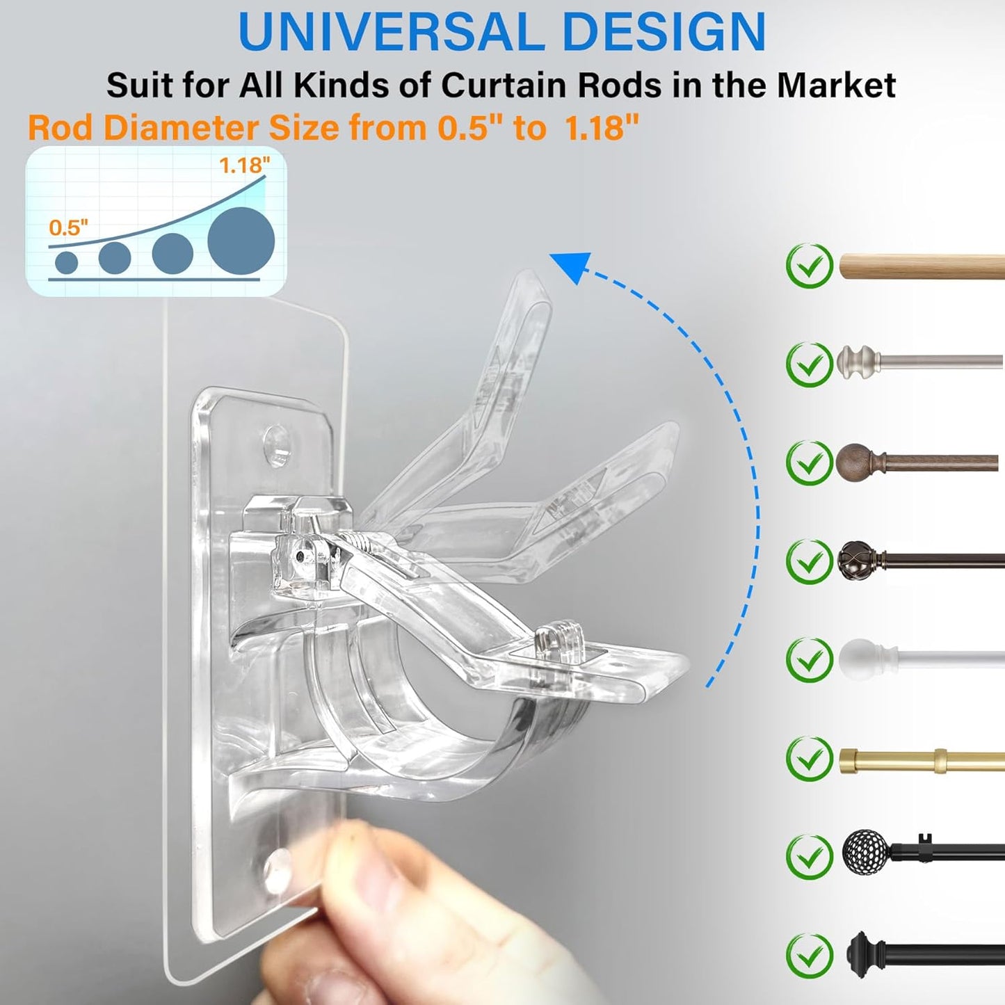 6-Pack Multipurpose Nail-Free Stick on Curtain Rod Hooks Hangers