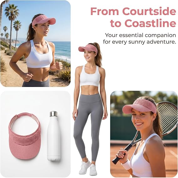 2-Pack Women’s Open-Top Breathable UV-Protection High-Ponytail Sun Visor Hats