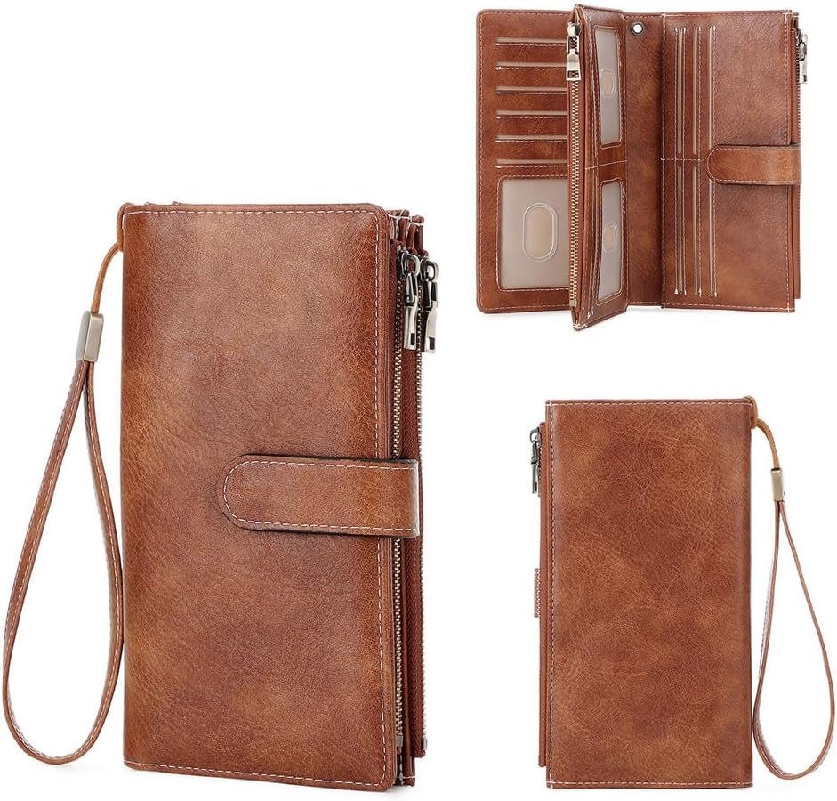 Leather Wallets for Women with RFID Blocking Credit Card Holder Large Capacity