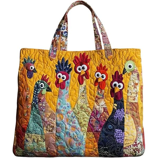 Funky Chicken Quilted Tote Bag