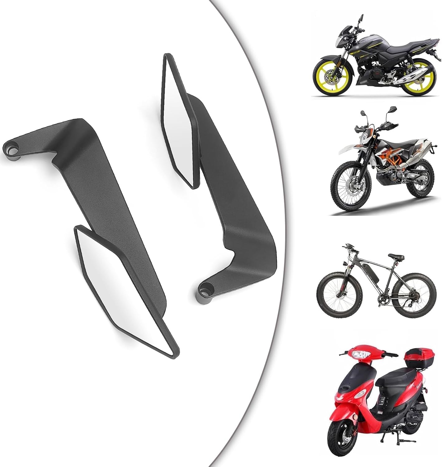 Universal Motorcycle Adjustable Rear View Mirrors Set for Dirtbike,E-bike ATV, Cruiser, Suzuki,Yamaha