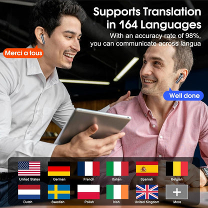AI Translation Earbuds Real Time, Simultaneous Interpretation Translator Earbuds with 6 Translation Modes/164 Languages
