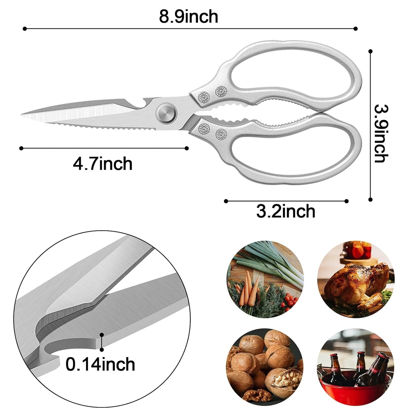Multi-Purpose Kitchen Shears, Heavy Duty Safe Food Scissors