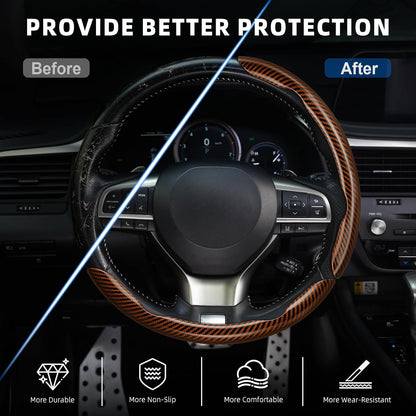 3pcs Carbon Fiber Anti-Skid Steering Wheel Cover