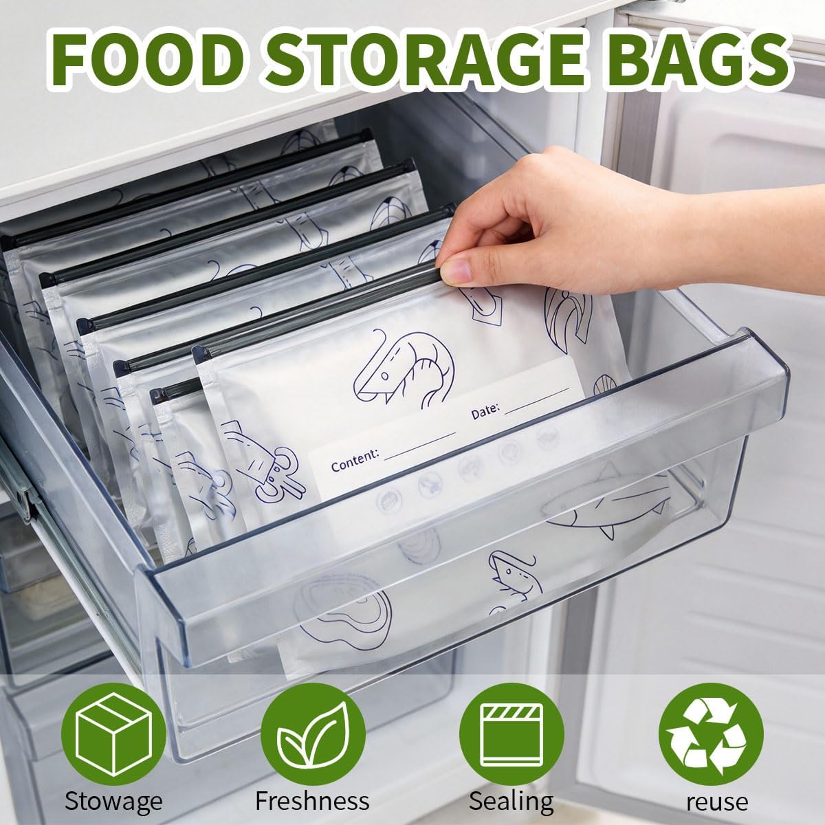 Reusable Aluminum Foil Sealable Storage Bags with Zipper For Meat Fruit