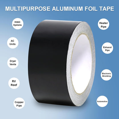 65 Feet Hot & Cold Shield Resistant Black Aluminum Foil Tape,for Pipe, Metal Repair, HVAC, Air Ducts, Insulation