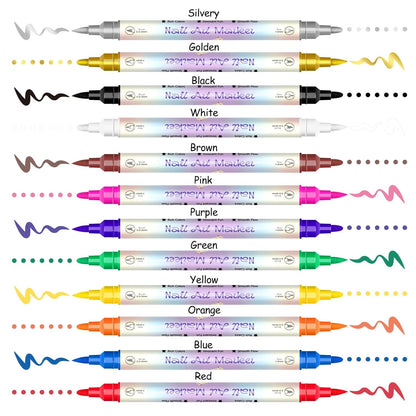 12 Colors Double-Ended 3D Nail Art Markers Set