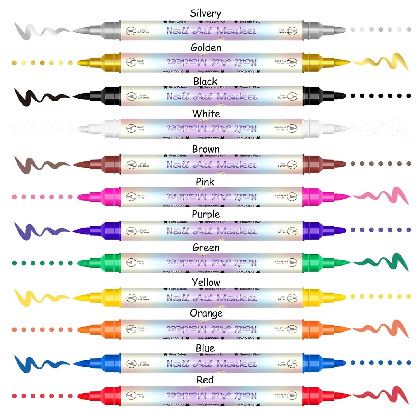 12 Colors Double-Ended Nail Art Markers Set