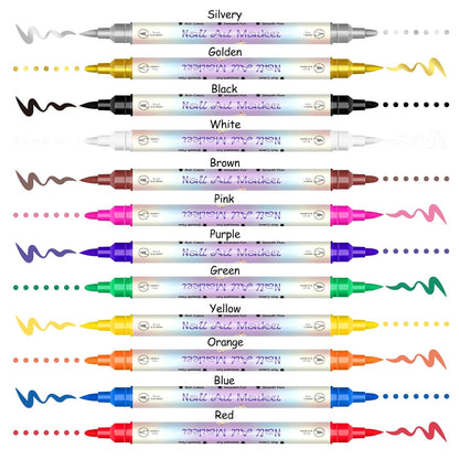 12 Colors Double-Ended Nail Art Markers Set