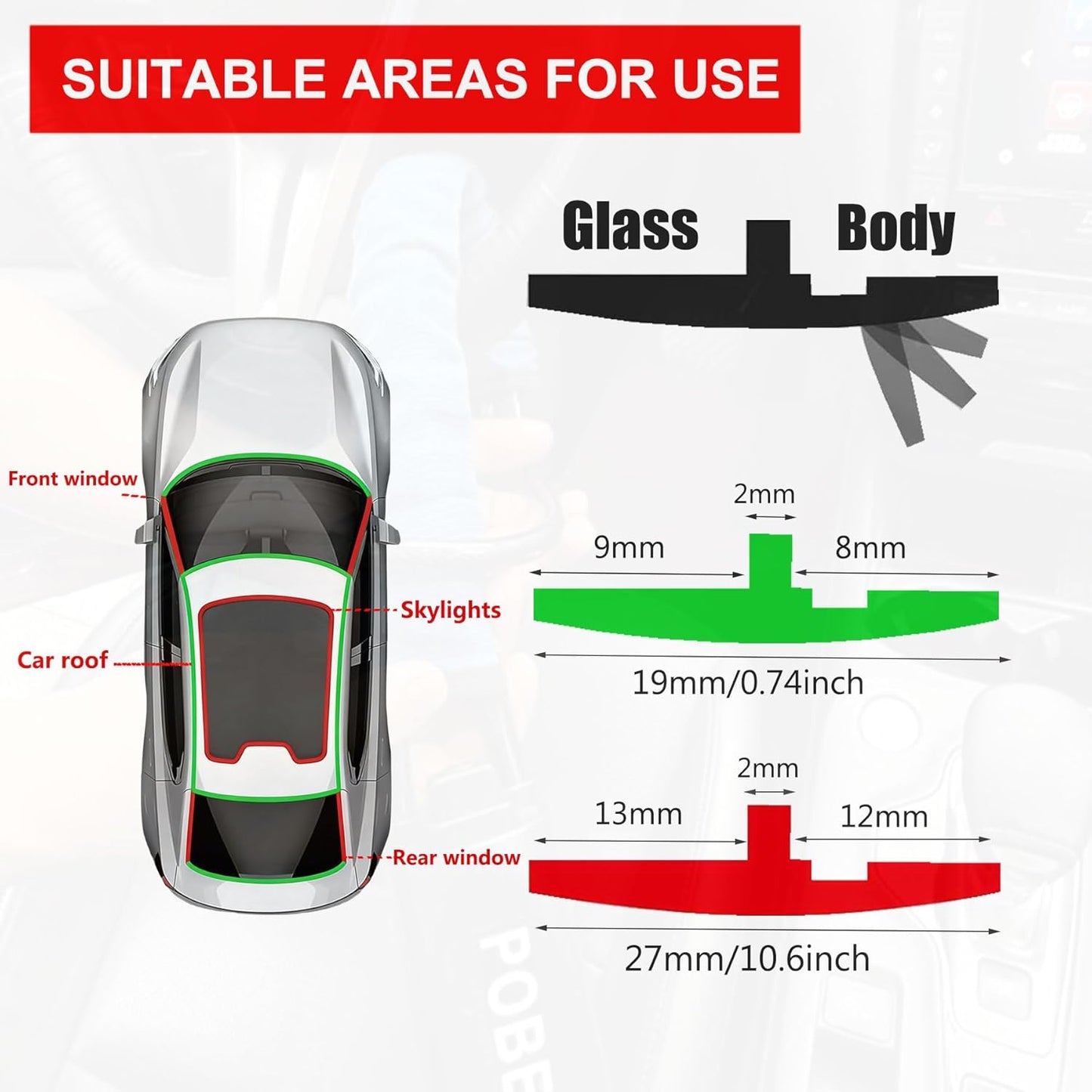 19.68Ft Car Windshield Weather Stripping, T Shape Adhesive Rubber Sealing Strip