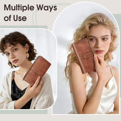 Leather Wallets for Women with RFID Blocking Credit Card Holder Large Capacity