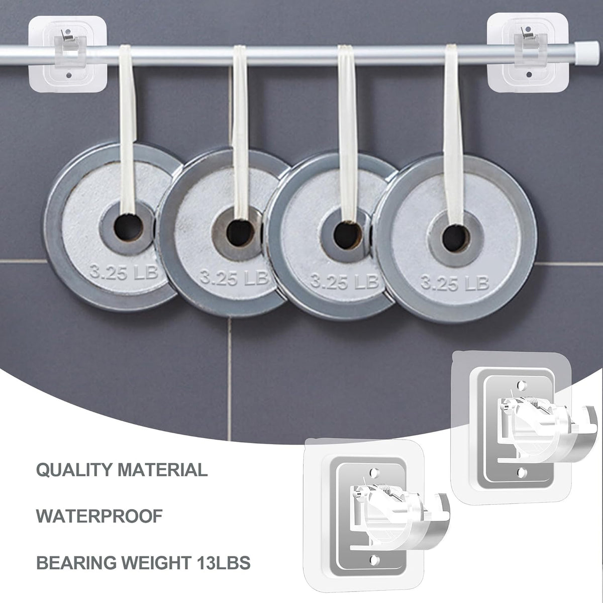 4 Pack Adhesive Curtain Rod Holders No Drilling,Renter Friendly Curtain Rod Brackets
