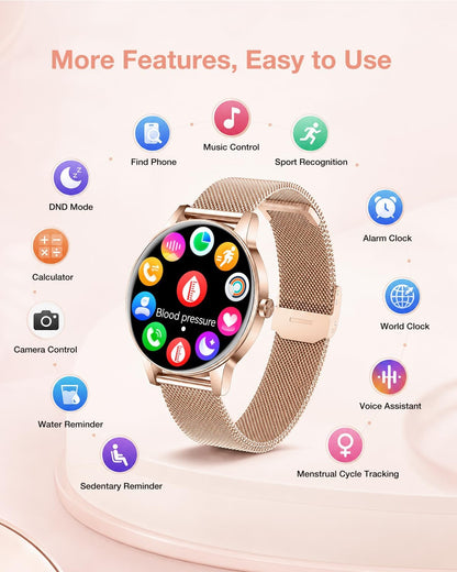 1.27" HD Fitness Tracker Smart Watch for Women 130+ Sports Modes, Heart Rate/Sleep Monitor, IP68 Waterproof, Compatible with iOS & Android