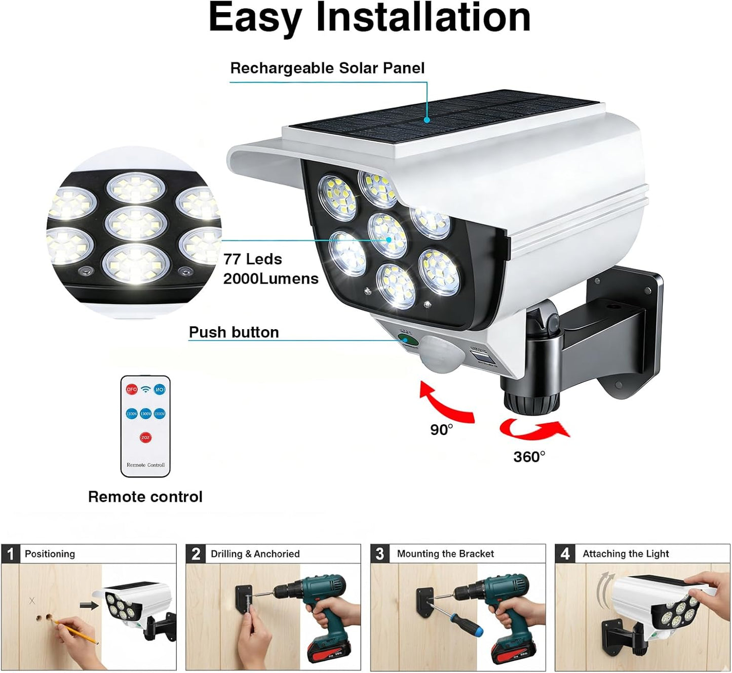 Solar Security Waterproof Motion Sensor Wall Lights with Remote
