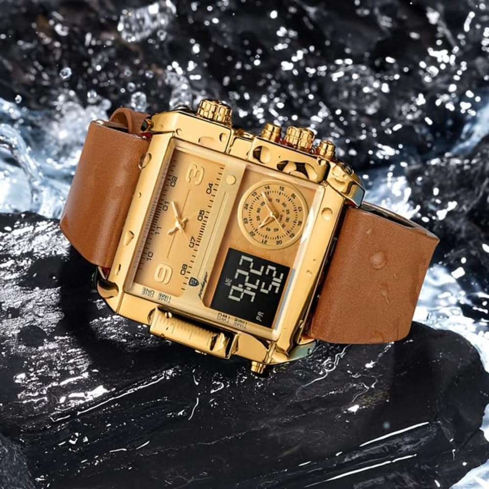 LED Analog Quartz Wrist Watch with Multi-Time Zone 50M Waterproof Stopwatch