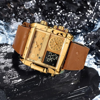 LED Analog Quartz Wrist Watch with Multi-Time Zone 50M Waterproof Stopwatch