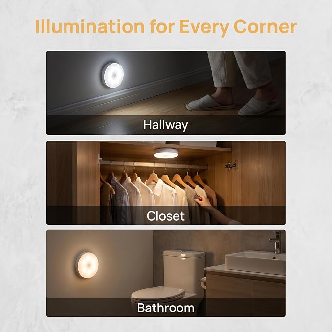 3 Pcs Rechargeable Motion Sensor 3 Color Night Light for Bedroom, Hallway, Cabinet