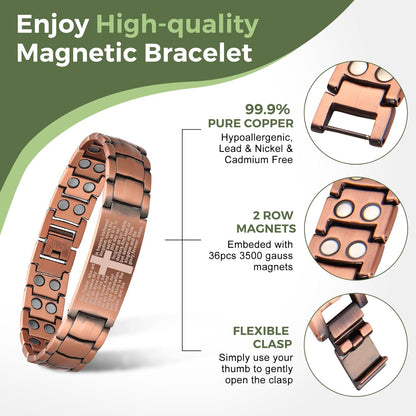 MagEnergy Copper Bracelet for Men, Cross Copper Magnetic Bracelet with Ultra Strength Magnets