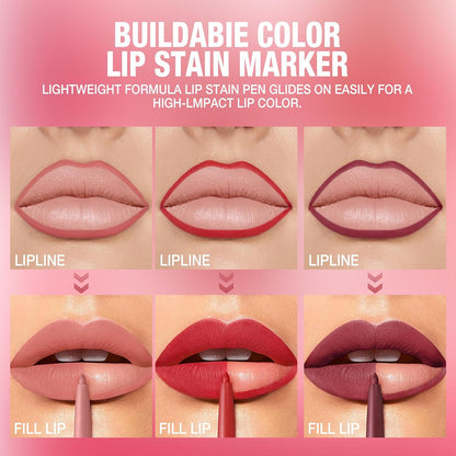 12 Colors Sculpting Matte Velvet Lip Liner Set, Smooth Creamy Texture,Waterproof And High Pigmented