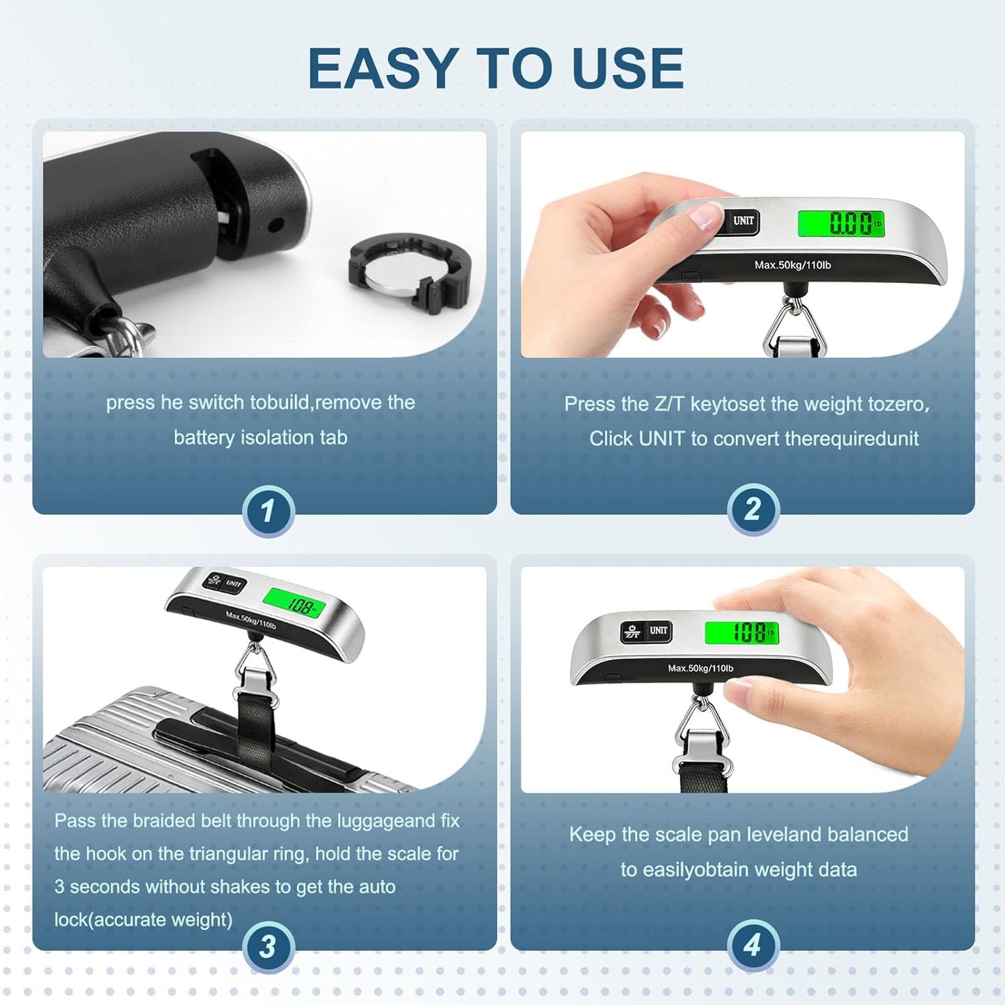 110lb Suitcase Weight Scale for Travel with Backlit LCD Display