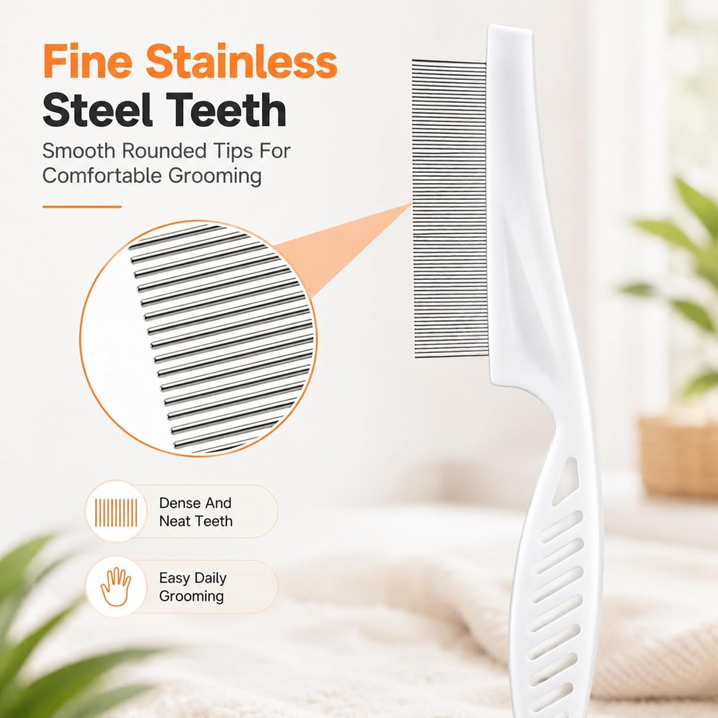 2Pcs Flea Combs Stainless Steel Rounded Teeth Brush