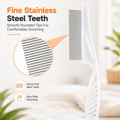 2Pcs Flea Combs Stainless Steel Rounded Teeth Brush