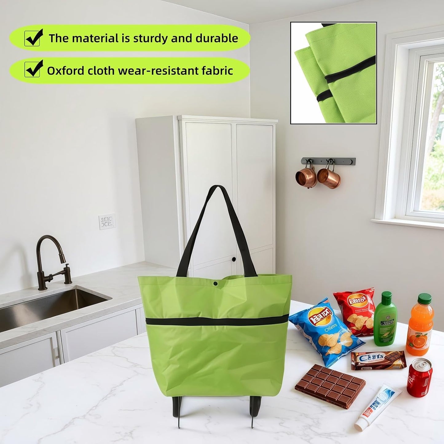 2-in-1 Foldable Shopping Cart with Wheels,Waterproof & Sturdy Grocery Bag Hand Truck