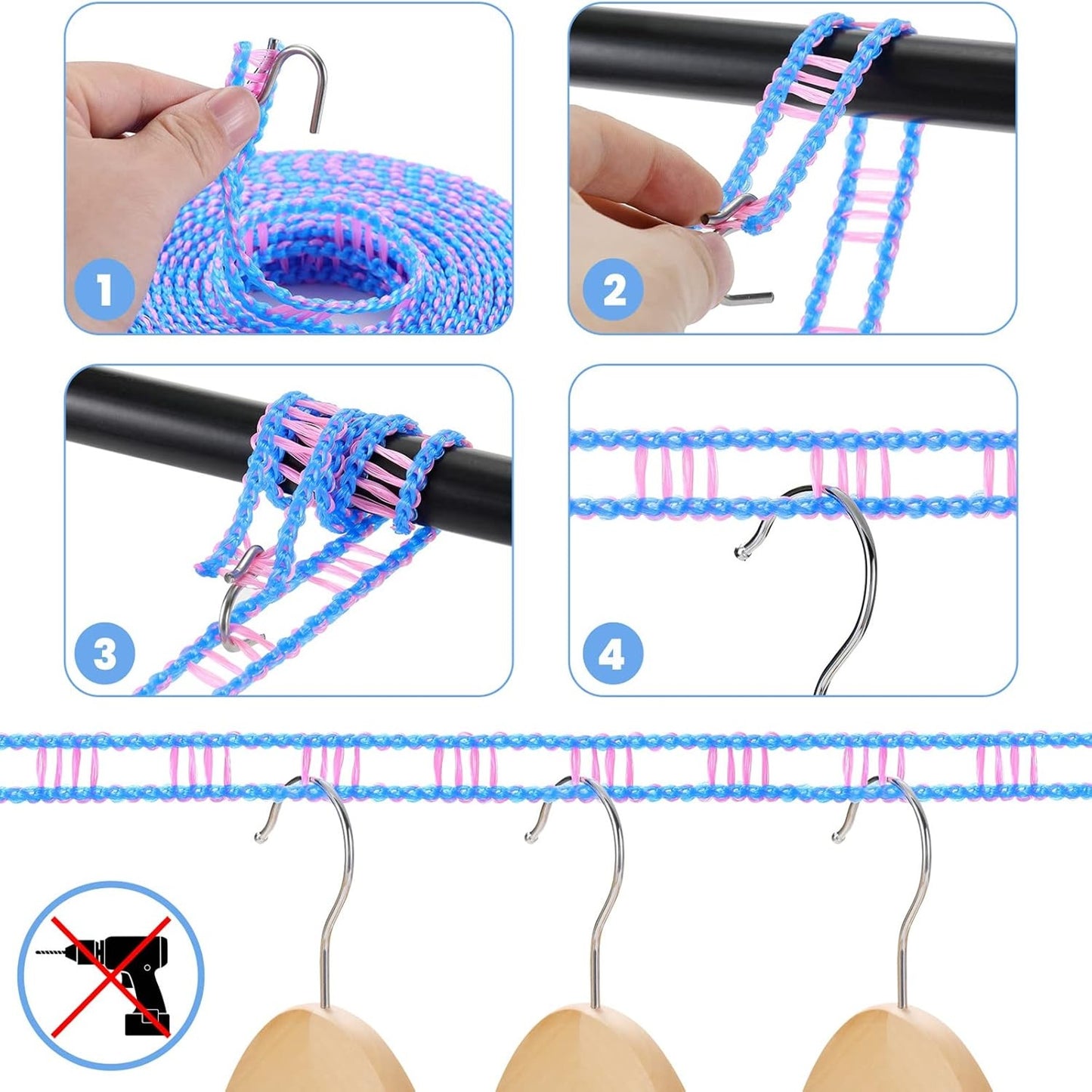 3-Pack Windproof Clothesline with Hooks – Super Strong and Durable