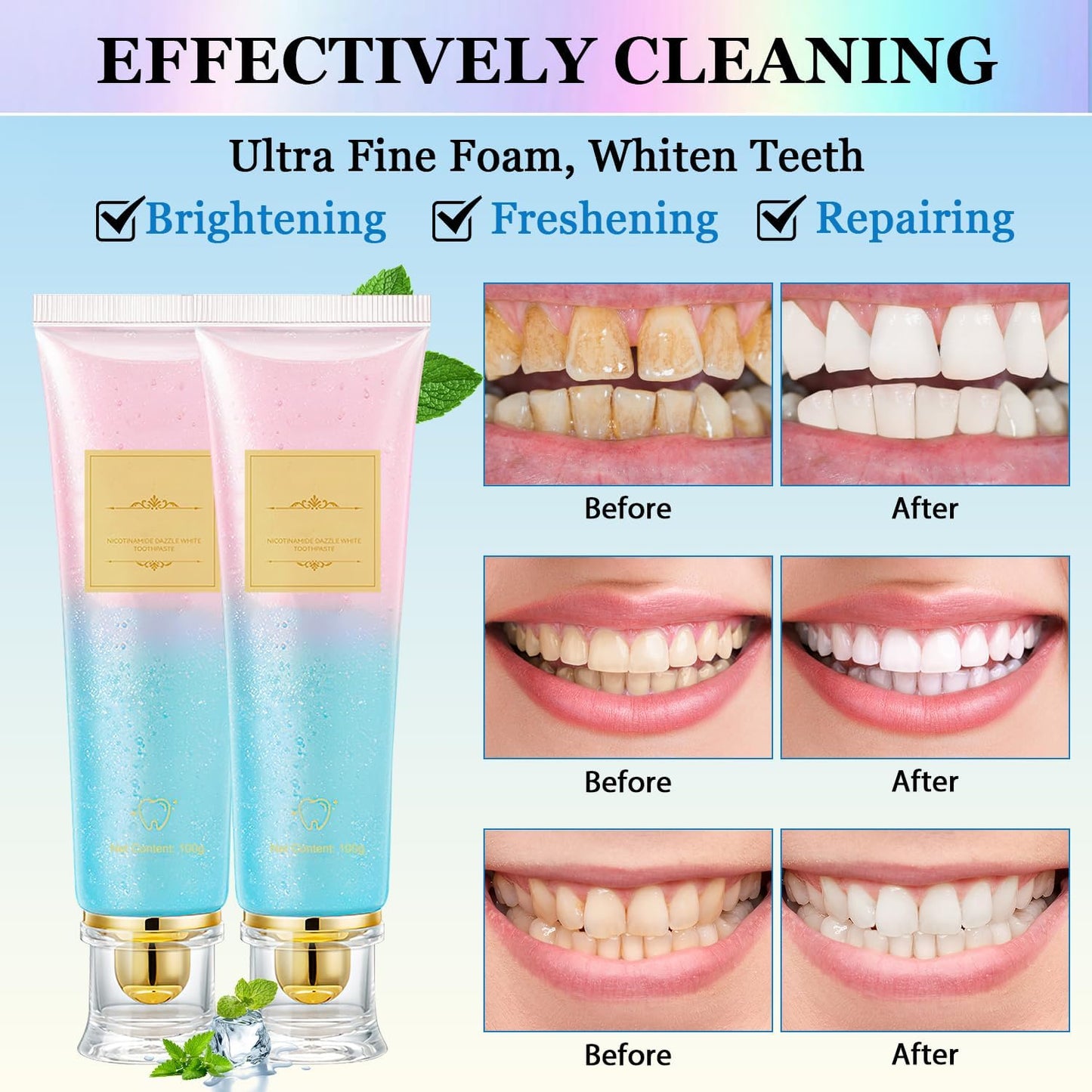 Niacinamide Whitening Toothpaste,Deep Stain Removal, Improves Gum Health
