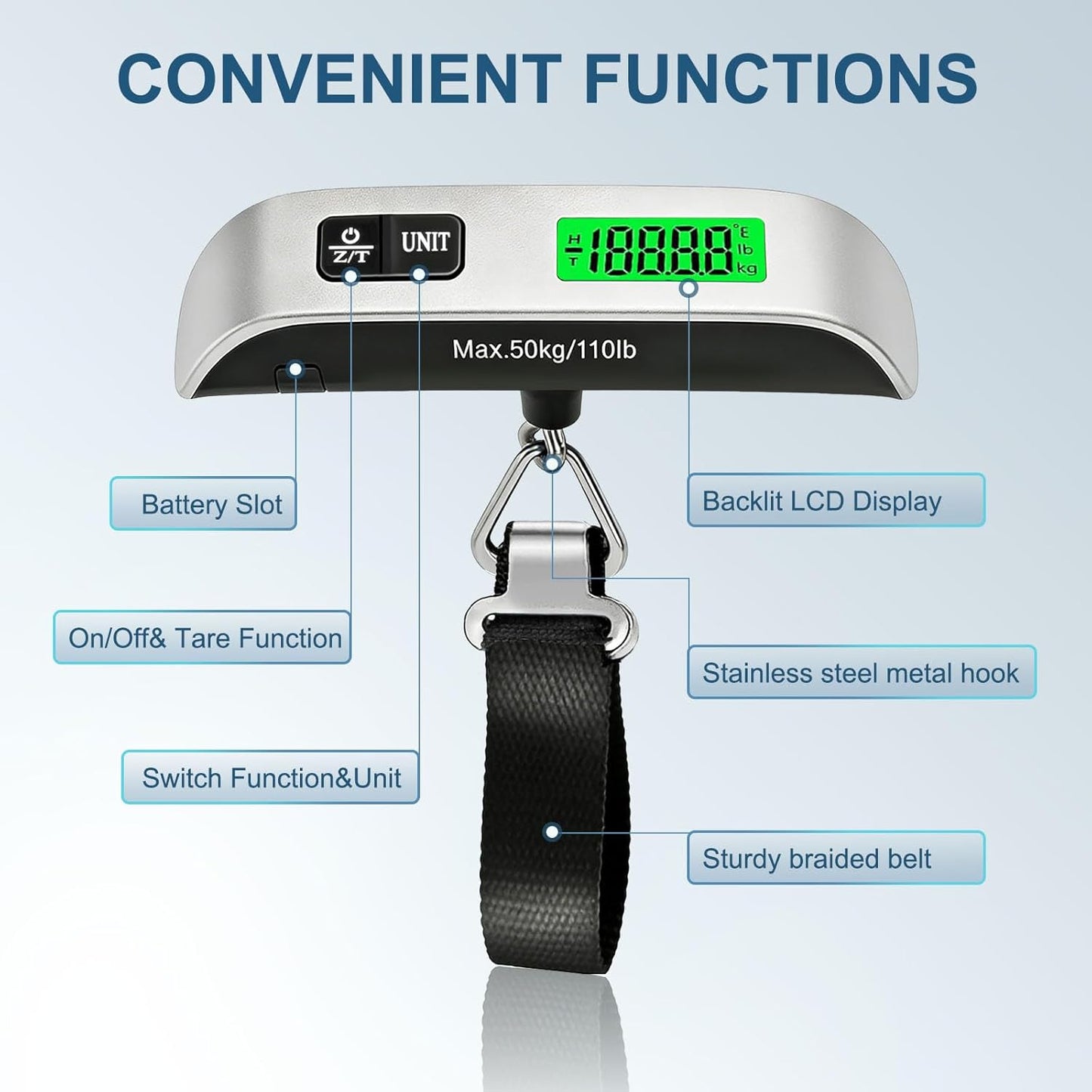 110lb Suitcase Weight Scale for Travel with Backlit LCD Display