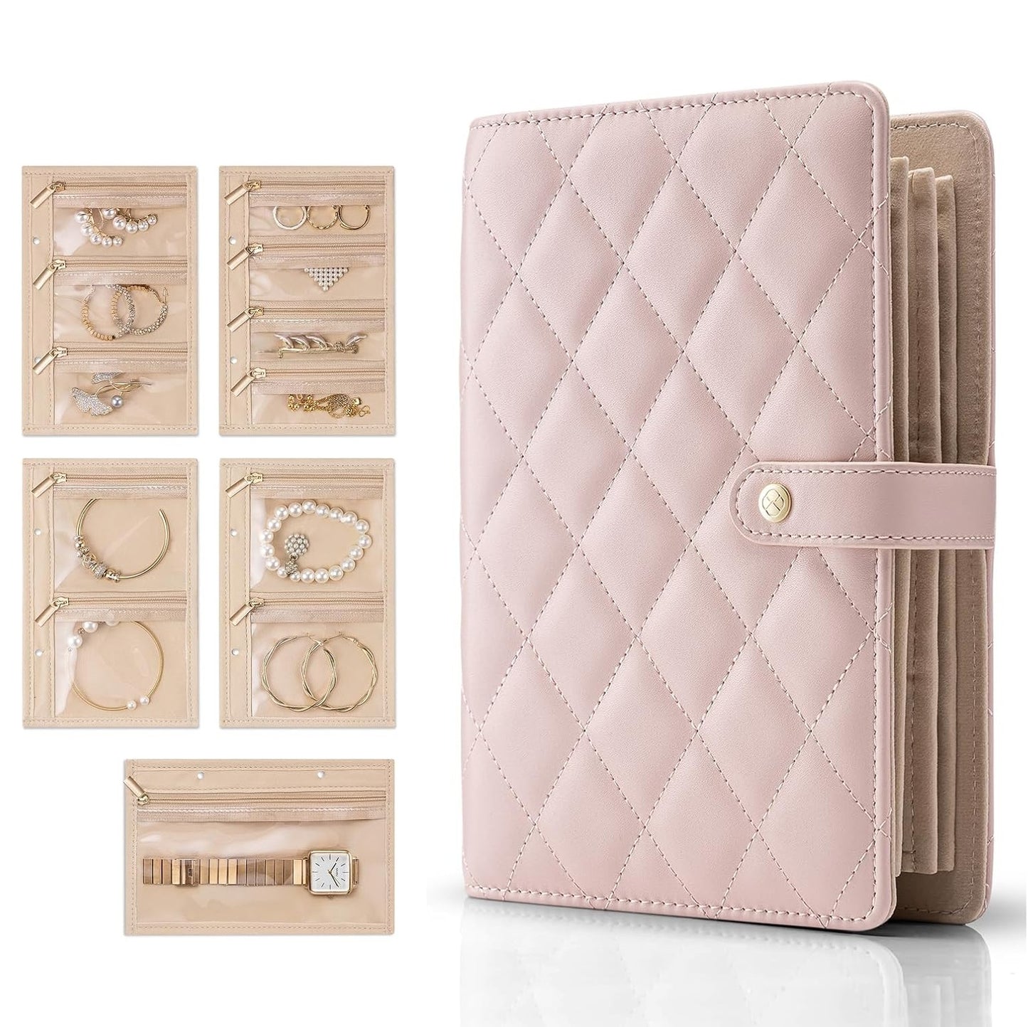 Jewelry Book Organizer - Leather Travel Jewelry Case with 5 Detachable Pages for Necklaces
