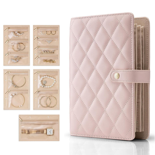 Jewelry Book Organizer - Leather Travel Jewelry Case with 5 Detachable Pages for Necklaces