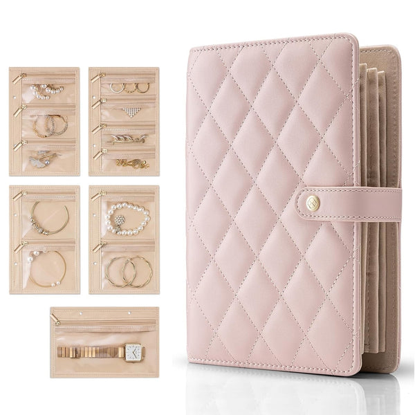 Jewelry Book Organizer - Leather Travel Jewelry Case with 5 Detachable Pages for Necklaces
