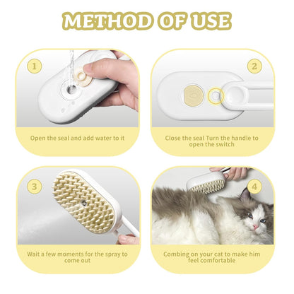 Anti-Static Spray Pet Grooming Brush with Warm Mist Massage
