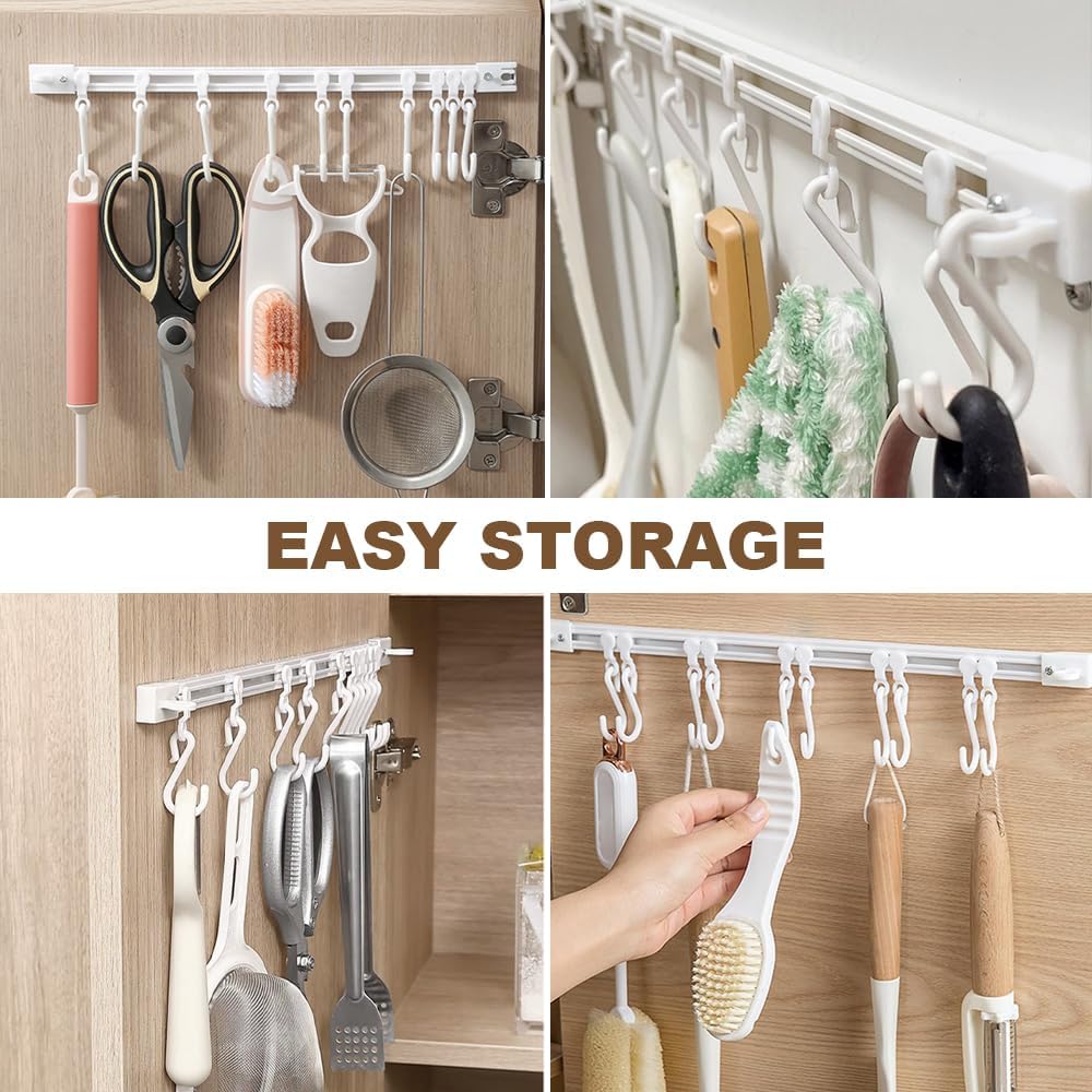 2Pcs Kitchen Utensil Hanging Rack Wall Mounted Hanger with 10 Hooks No Drilling Hanger