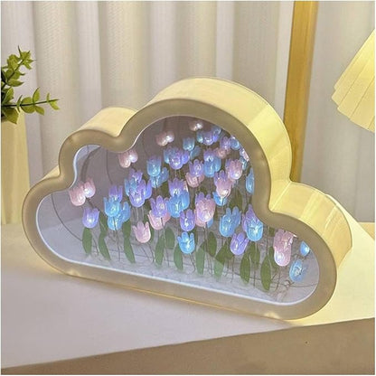 DIY Cloud Tulip Mirror Night Light-Creative Home Decoration