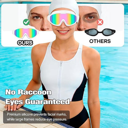 Adult Large Swim Goggles, Wide View, Anti Fog UV Protection & No Leak Design