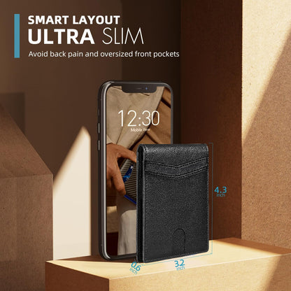 Genuine Leather Card Holder - Anti-magnetic Bi-fold Loose-leaf Wallet with a High-End Feel and Large Capacity