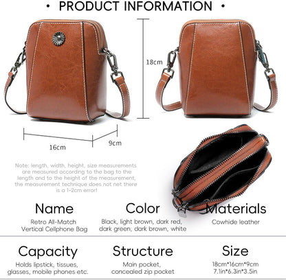 Women'S Soft  Leather Crossbody Retro Cell Phone Bag
