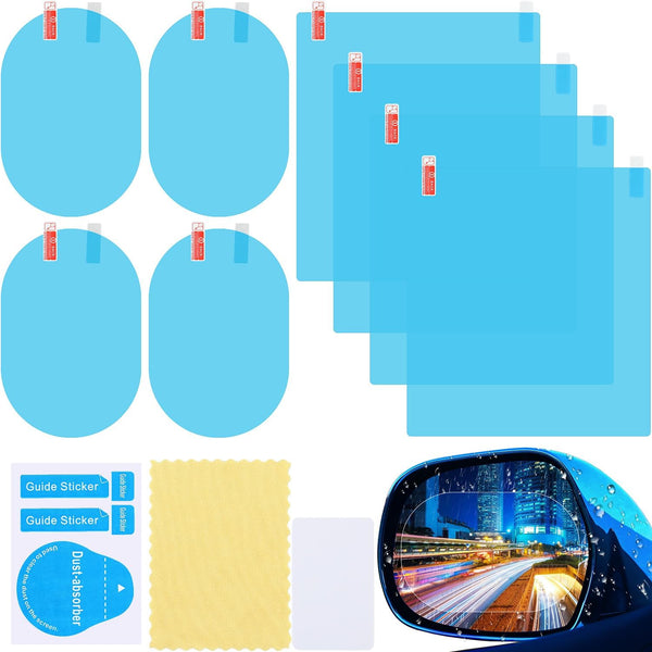 8 Pieces Car Rearview Mirror Film, Anti Fog Glare Rainproof Waterproof Mirror HD Clear Nano Coating Car Film