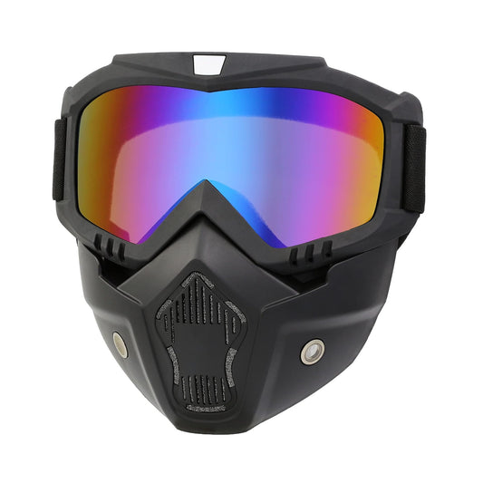 Vintage Bullet Style Motocross Glasses with Detachable Adjustable Face Mask