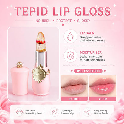 3 Pack Crystal Jelly Flower Magic Temperature Color Change Lipstick