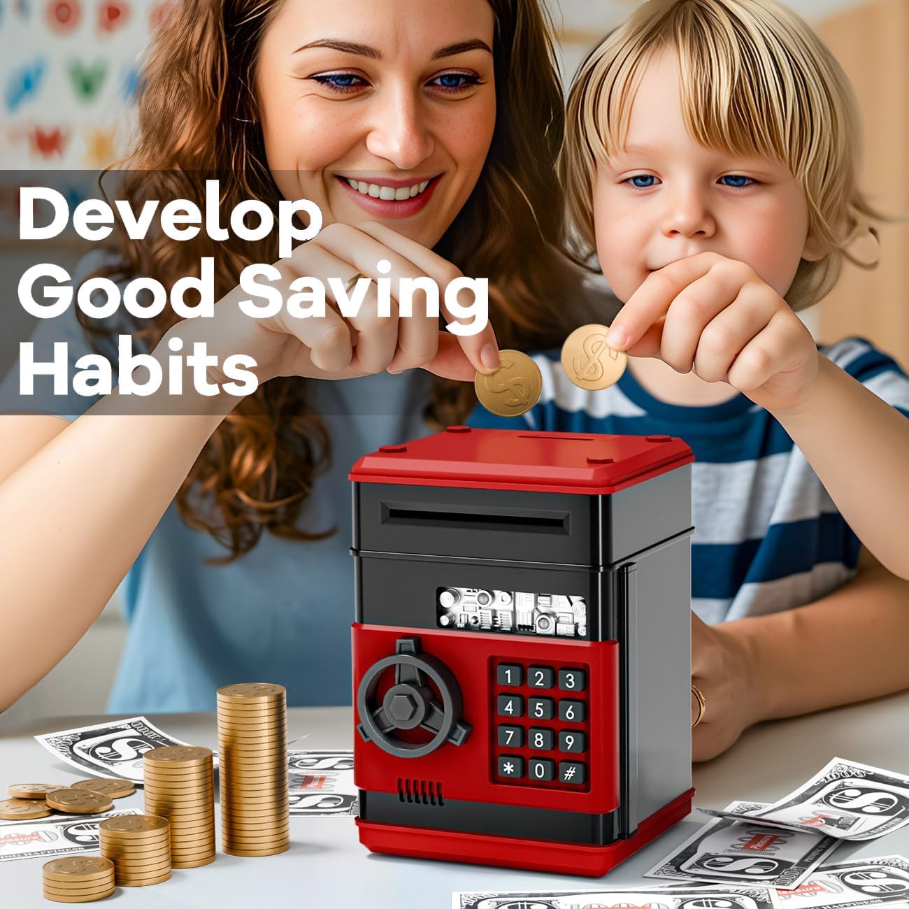 Refasy Piggy Bank Cash Coin Can ATM Bank Electronic Coin Money Bank